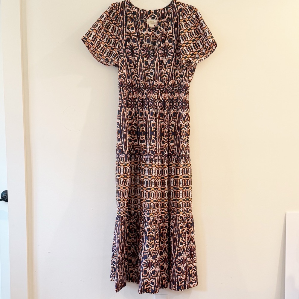 Anthropology Maeve Somerset Maxi In Orange Navy Print Dress - Picture 14 of 15